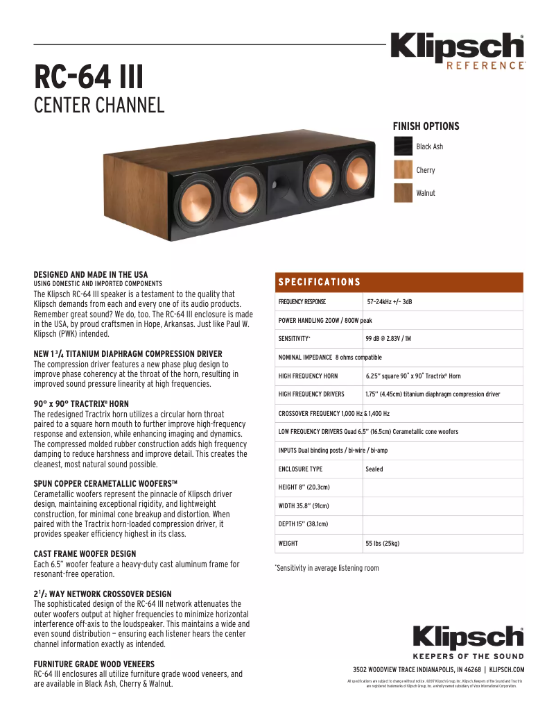 Page n°1 - Fiche technique Klipsch RC-64 III