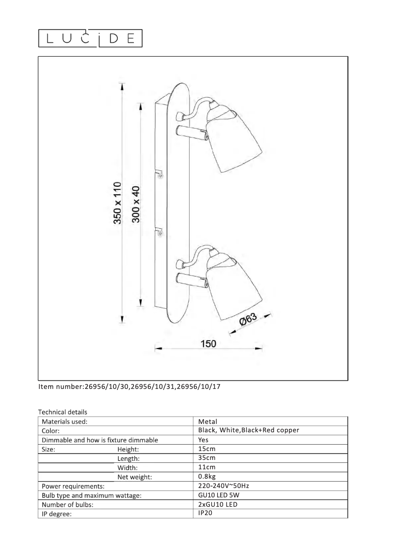 Page n°1 - Manuel utilisateur Lucide Ride 26956/10/30