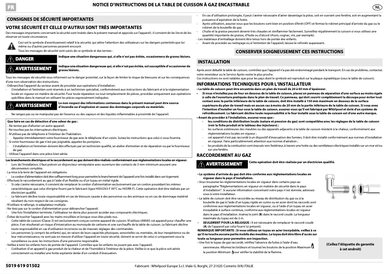 Page 1 de la notice Manuel utilisateur Whirlpool AKR 3291
