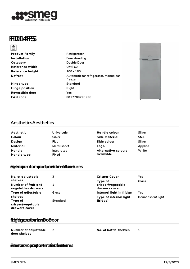Page n°1 - Fiche technique Smeg FD14FS