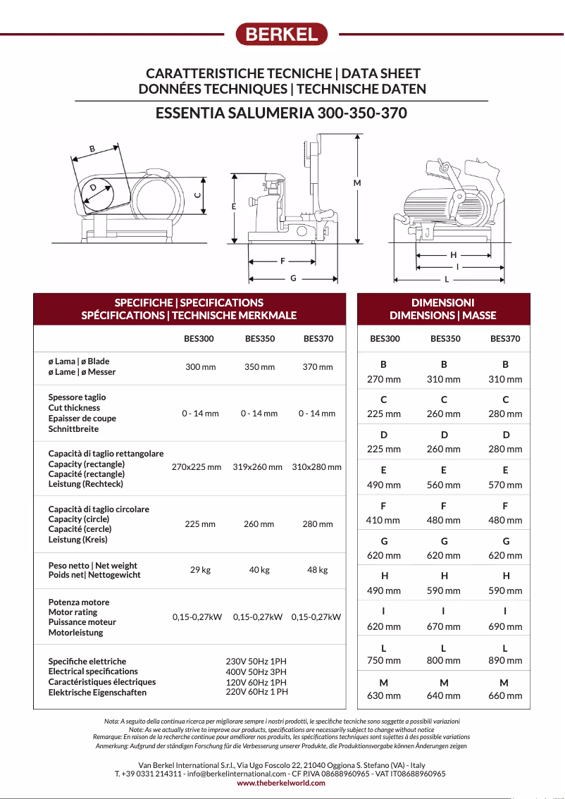 Page n°1 - Fiche technique Berkel Essentia Salumeria BES370