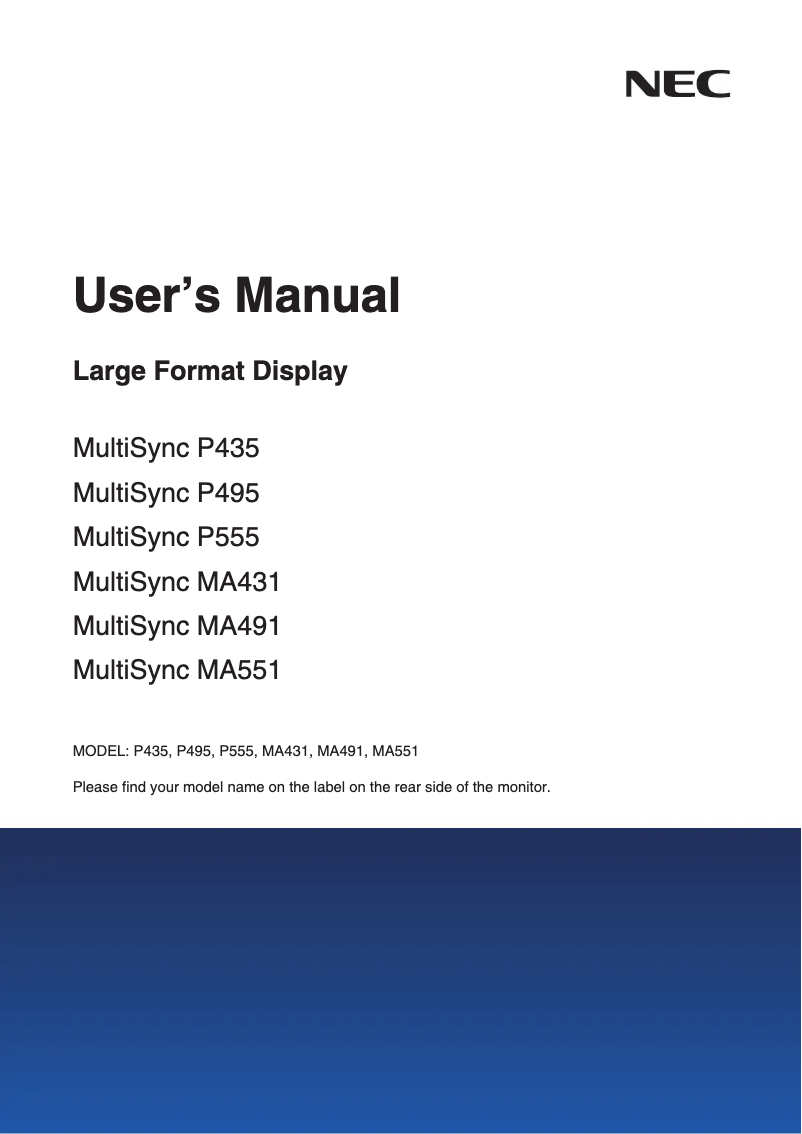 Page n°1 - Manuel utilisateur Sharp MultiSync MA431