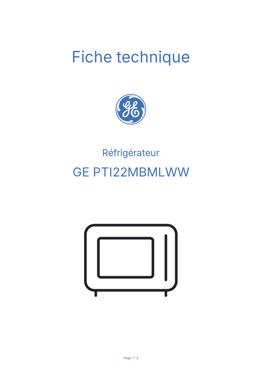 Page n°1 - Fiche technique GE PTI22MBMLWW