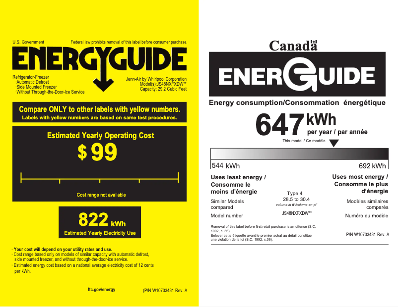 Page n°1 - Label énergétique JennAir JS48NXFXDW