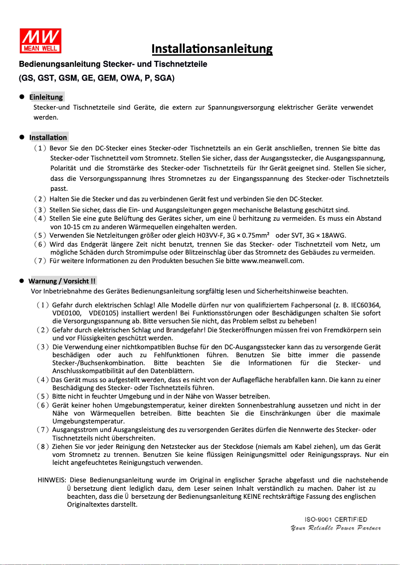 Page n°1 - Manuel utilisateur Mean Well GSM60A18-P1J