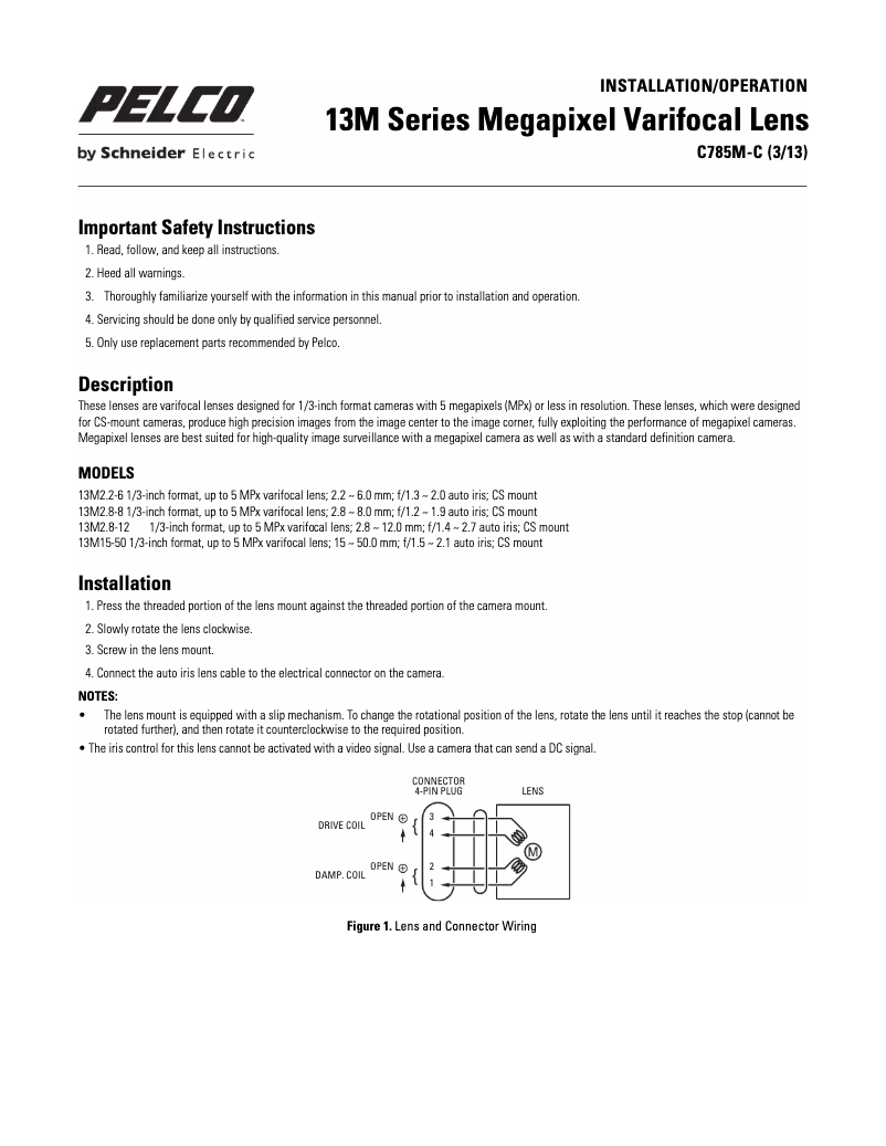 Page n°1 - Manuel utilisateur Pelco 13M2.8-8