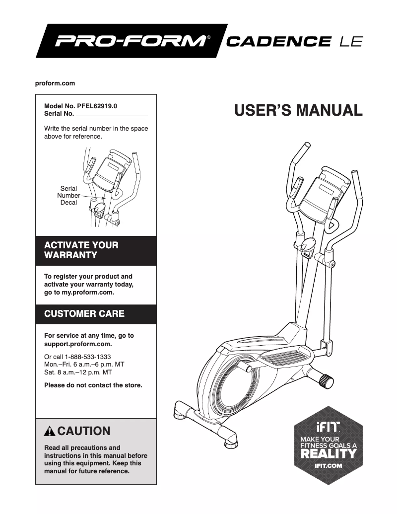 Image de la première page du manuel de l'appareil Cadence LE PFEL62919.0