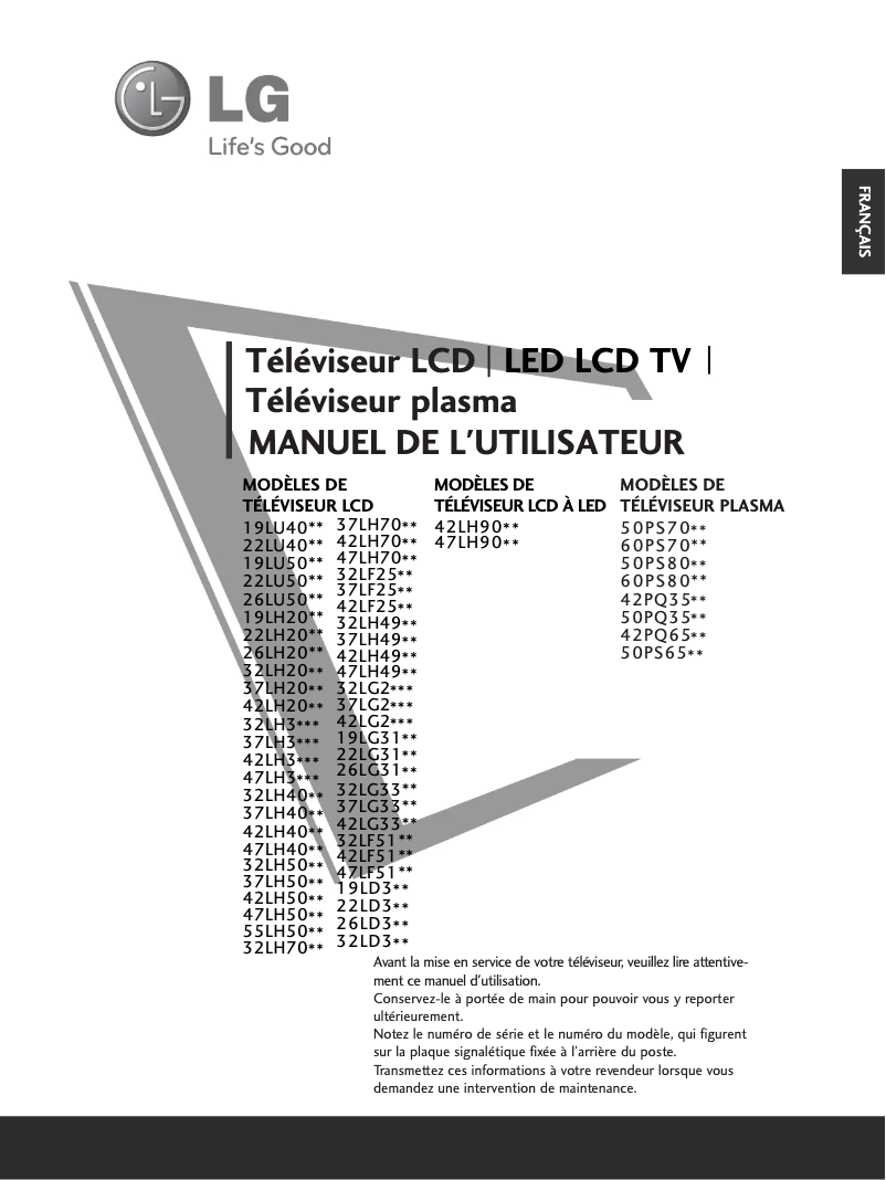 Page n°1 - Manuel utilisateur LG 32LH2000