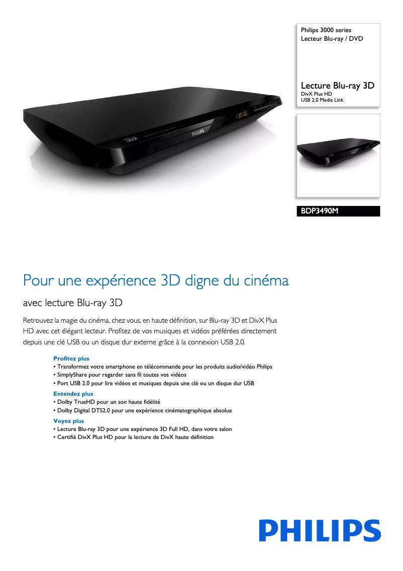 Page n°1 - Fiche technique Philips BDP3490M