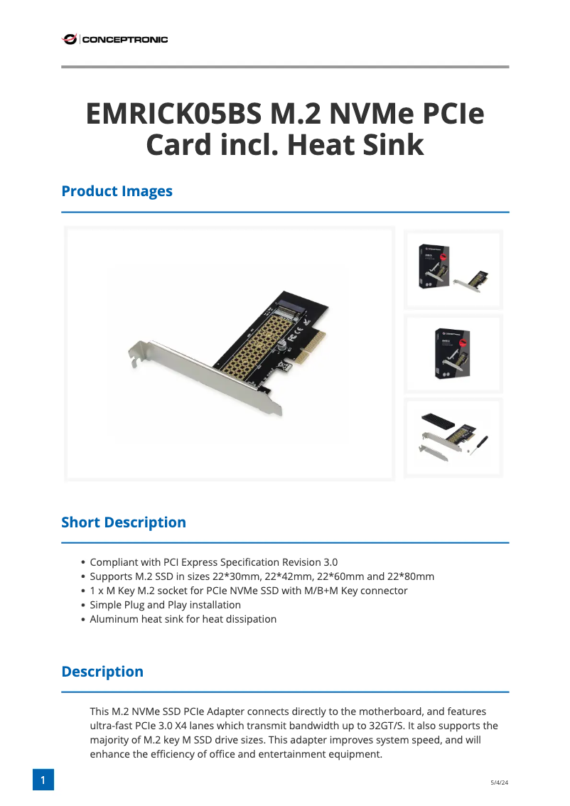 Page n°1 - Fiche technique Conceptronic EMRICK05BS