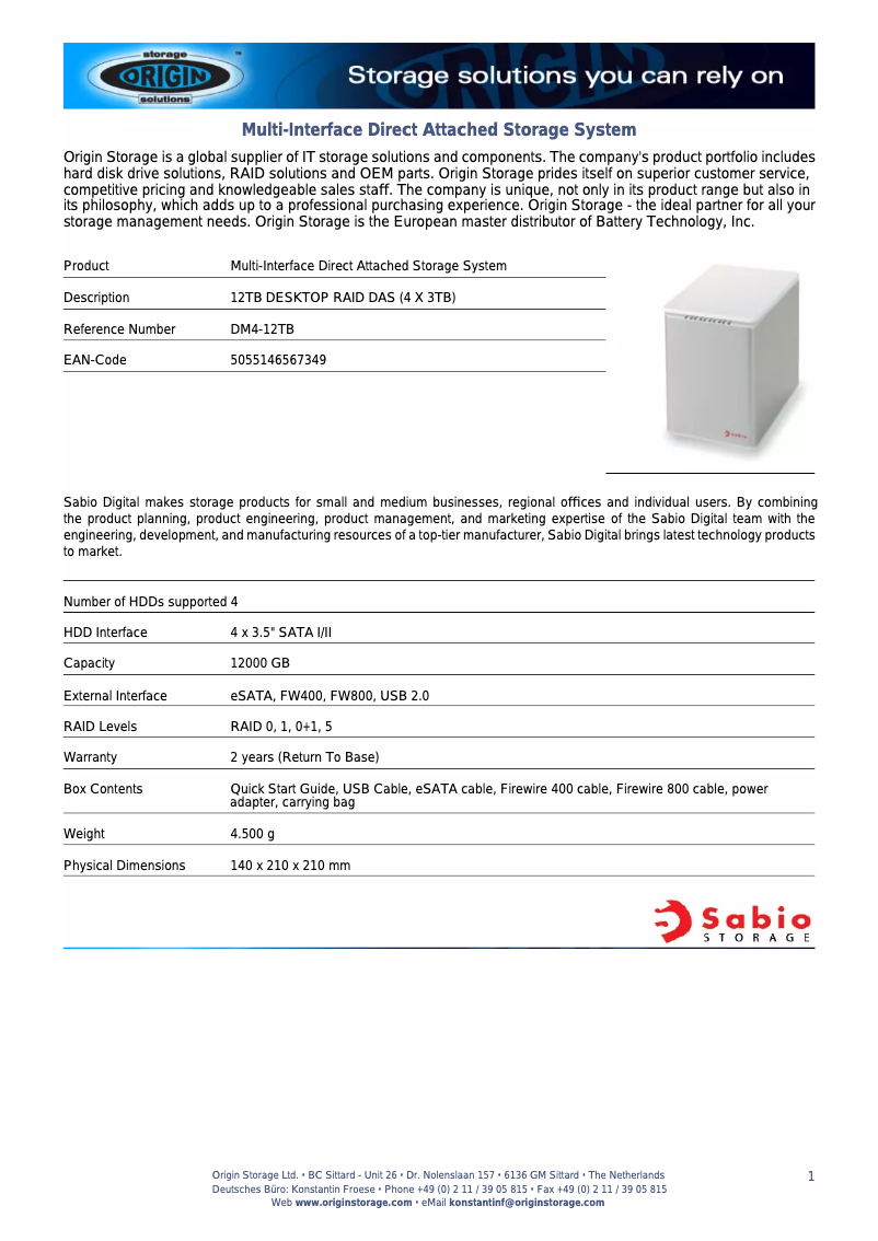 Page 1 de la notice Manuel utilisateur Origin Storage DM4
