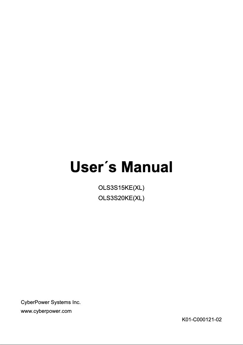 Page n°1 - Manuel utilisateur CyberPower OLS3S20KE