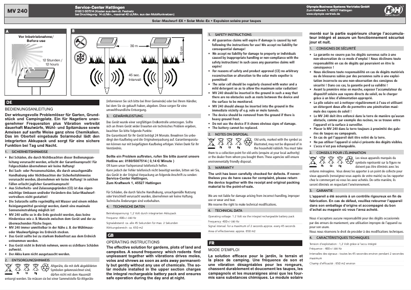 Page 1 de la notice Manuel utilisateur Hartig & Helling MV 240