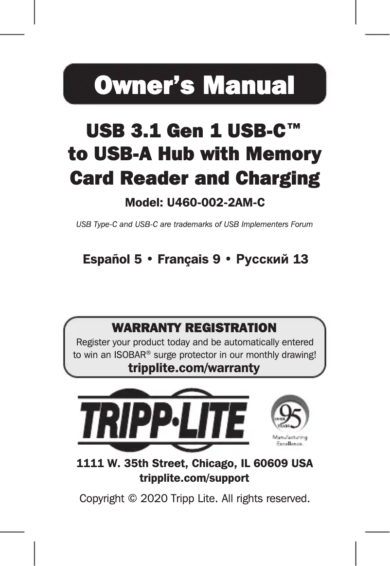 Page n°1 - Manuel utilisateur Tripp Lite U460-002-2AM-C
