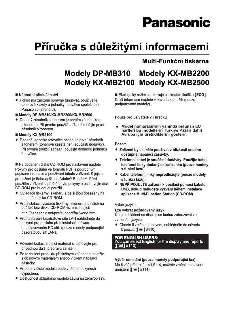 Page 1 de la notice Manuel utilisateur Panasonic KX-MB2170HX