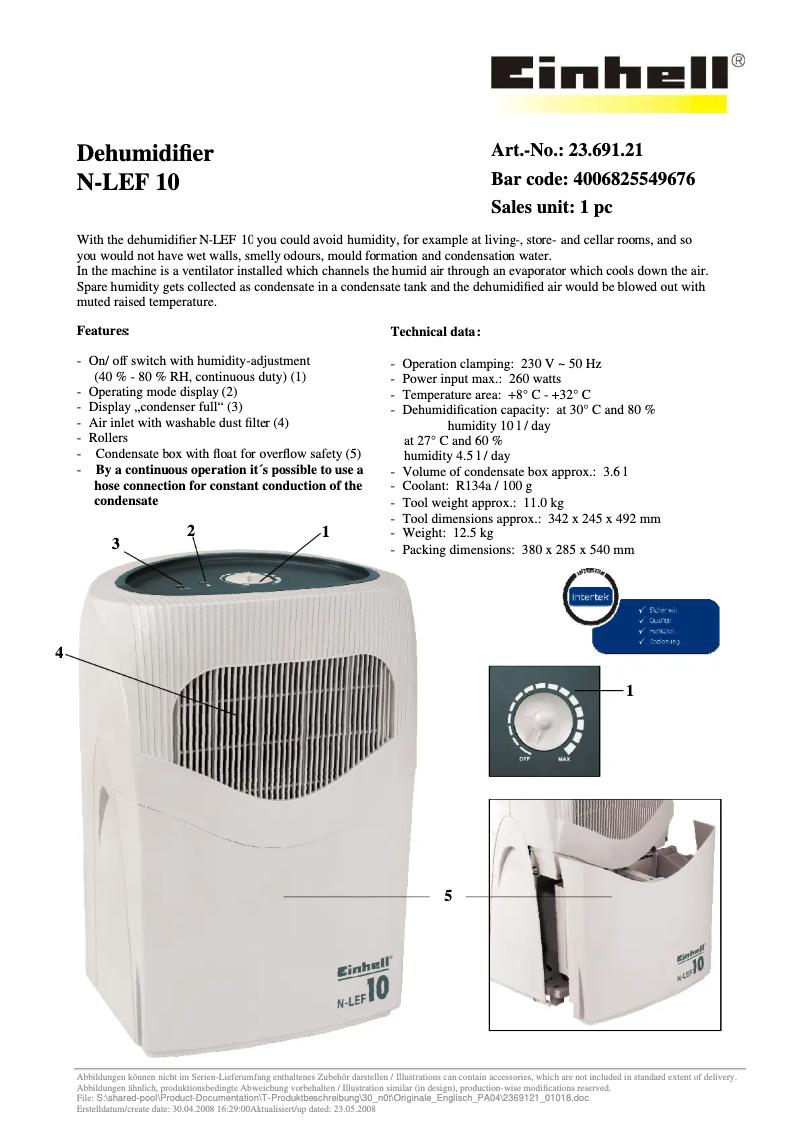 Page 1 de la notice Manuel utilisateur Einhell N-LEF 10