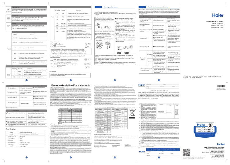 Page 1 de la notice Manuel utilisateur Haier HWM65-826DNZPN