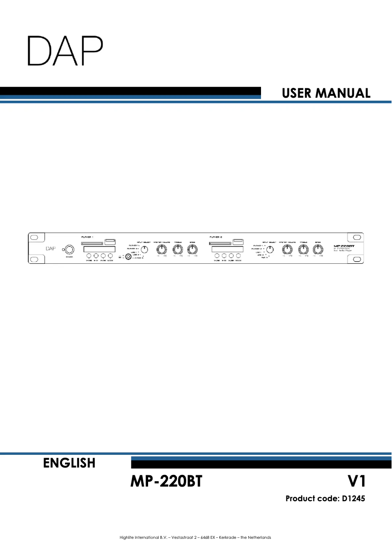 Page n°1 - Manuel utilisateur DAP-Audio MP-220BT
