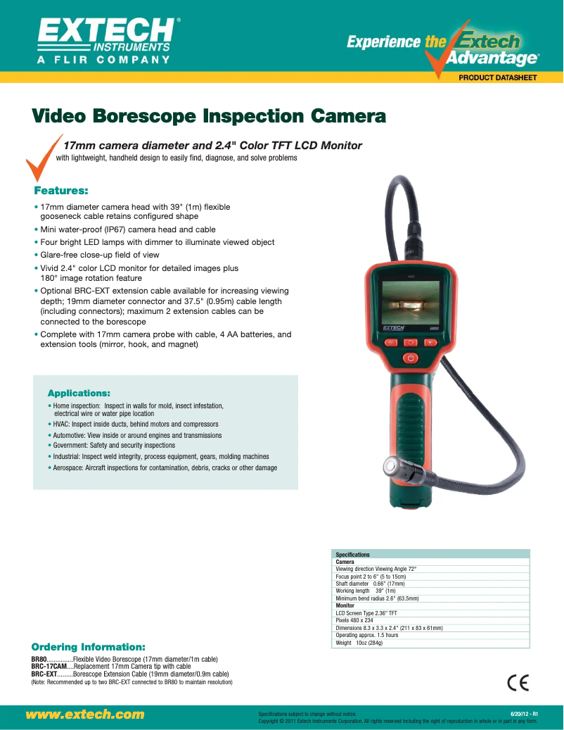 Página 1 del manual Ficha técnica Extech BR80