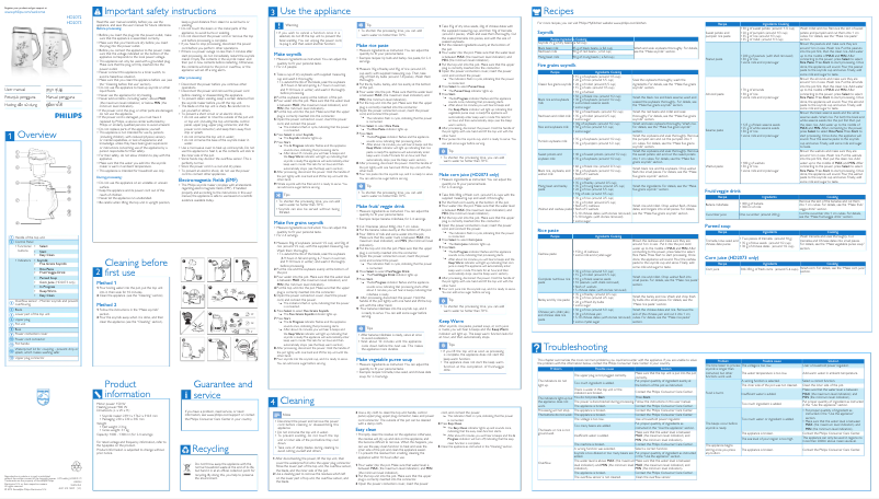 Page 1 de la notice Manuel utilisateur Philips Avance Collection HD2073