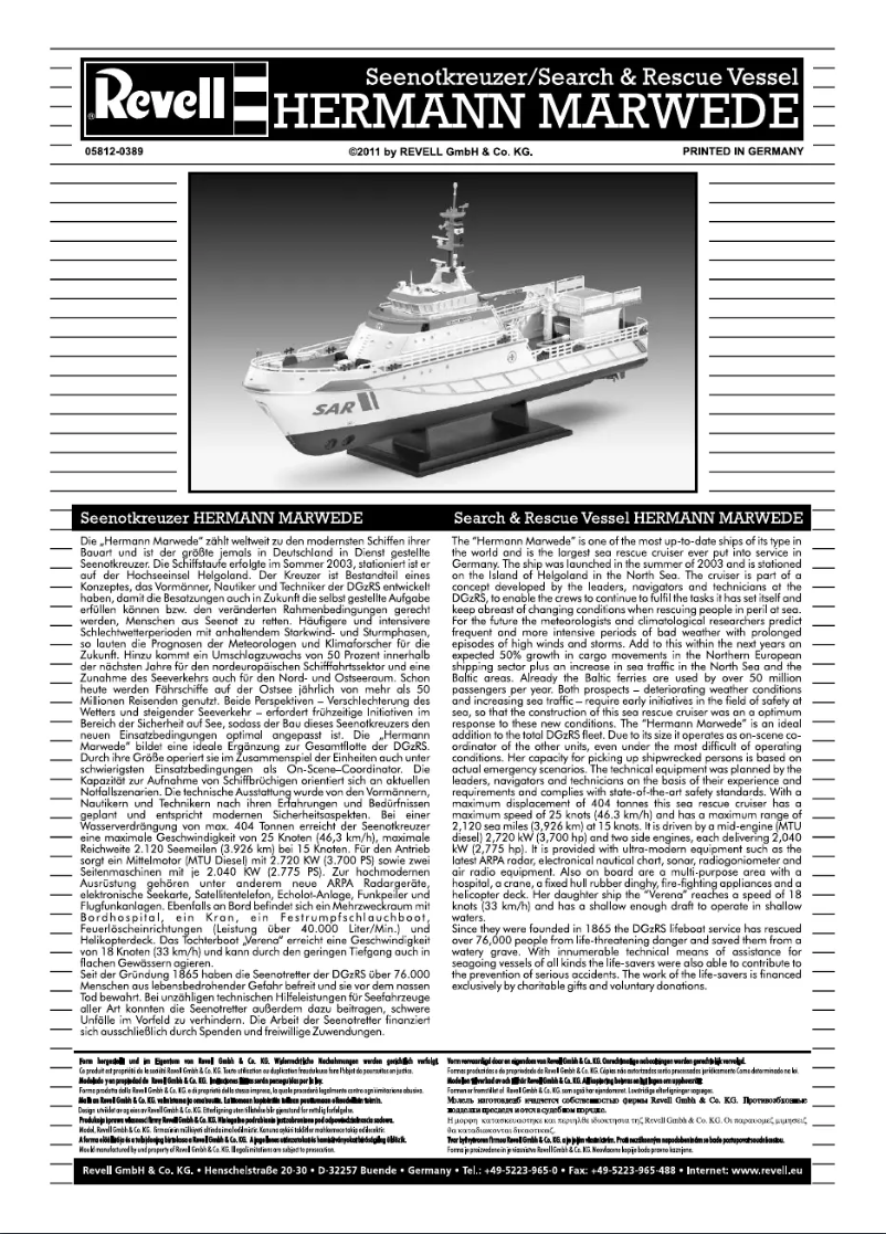 Page 1 de la notice Manuel utilisateur Revell DGzRS Hermann Marwede