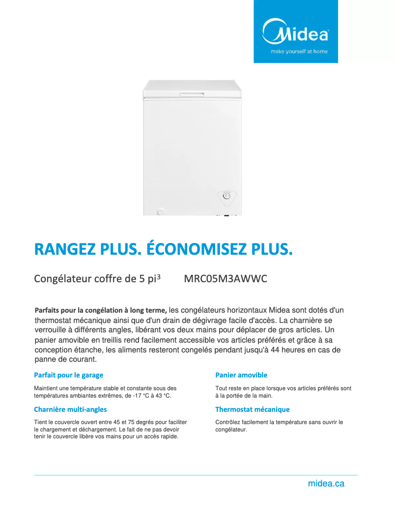 Page 1 de la notice Fiche technique Midea MRC05M3AWWC
