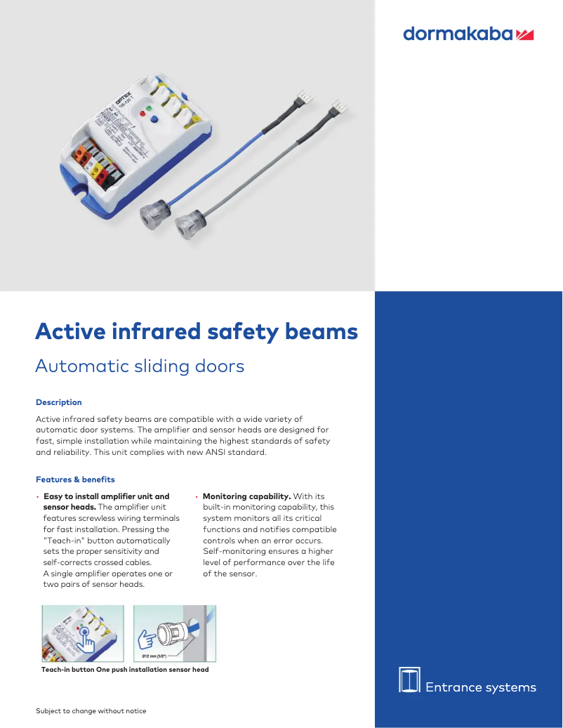 Page 1 de la notice Manuel utilisateur Dormakaba OS-12C T