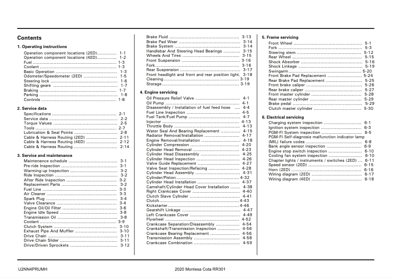 Page 1 of the manual User Manual Honda Montesa Cota 301RR (2020)