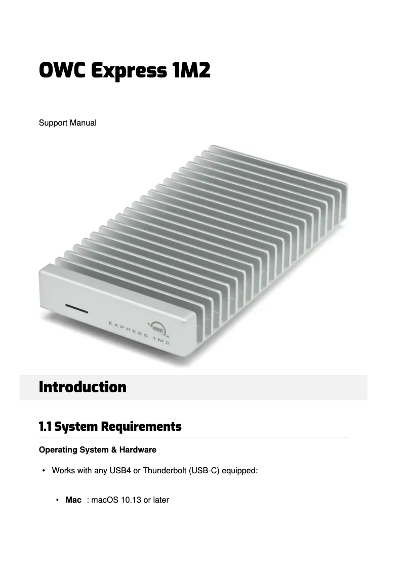 Page n°1 - Manuel utilisateur OWC Express 1M2