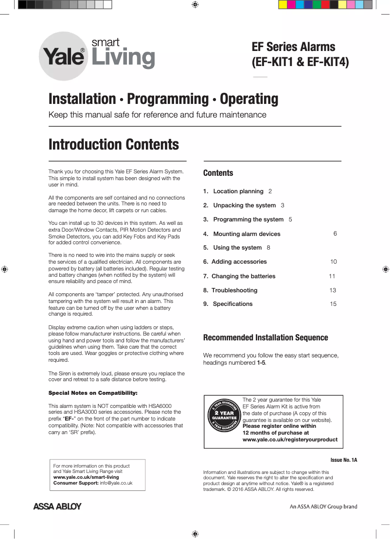 Page 1 de la notice Manuel utilisateur Yale Easy Fit Kit 4