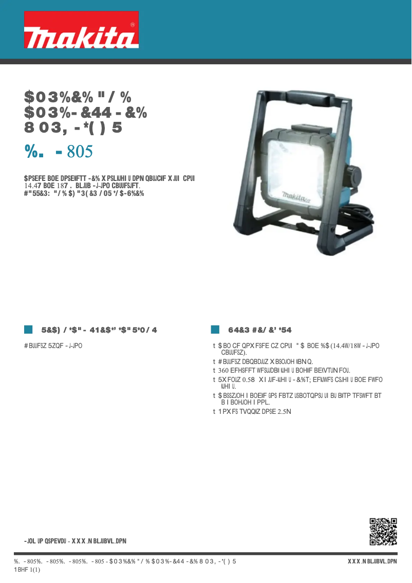 Page 1 de la notice Fiche technique Makita DML805