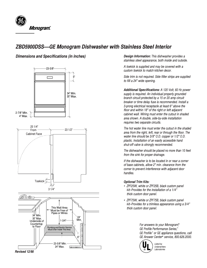 Page n°1 - Fiche technique GE ZBD5900DSS