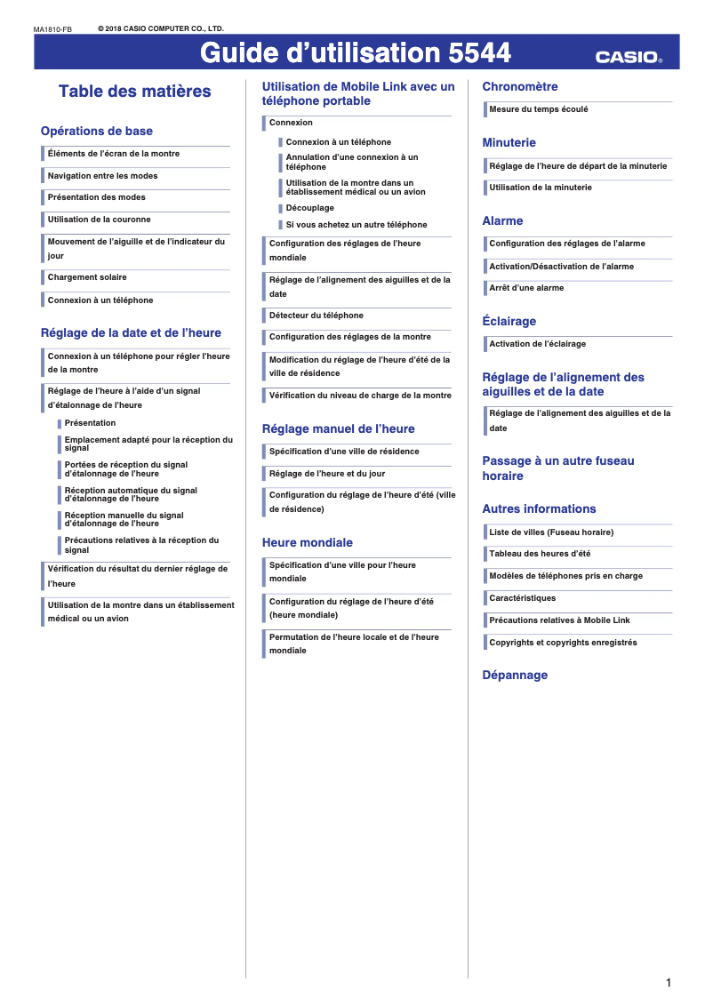Page 1 de la notice Manuel utilisateur Casio G-Shock MTG-B1000