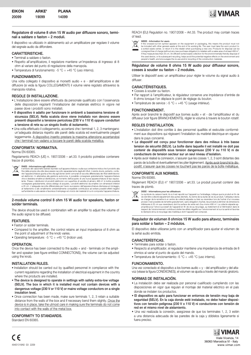 Page n°1 - Manuel utilisateur Vimar 19099.M