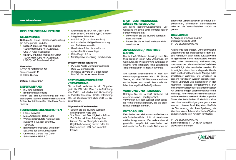 Page 1 de la notice Manuel utilisateur InLine 55364C