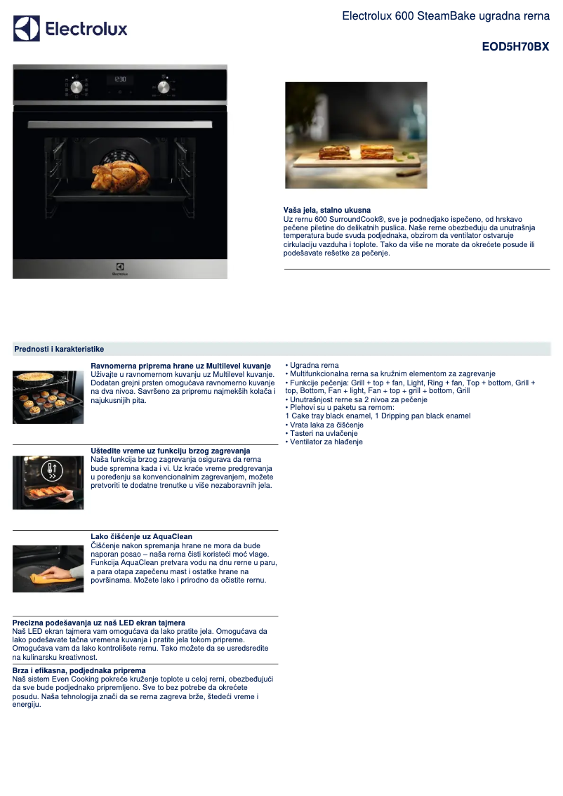 Page 1 de la notice Fiche technique Electrolux EOD5H70BX