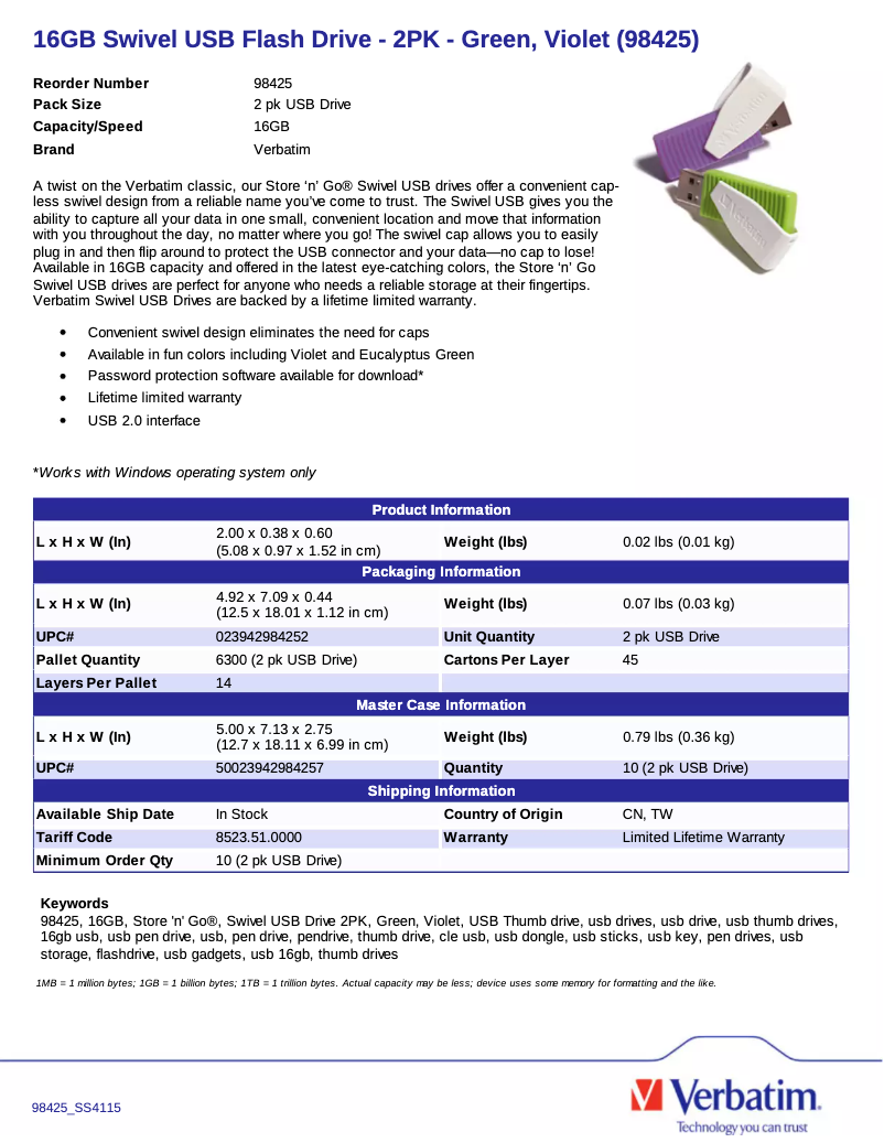 Page 1 de la notice Brochure Verbatim Store'n'Go