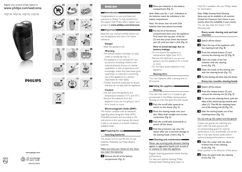 Page 1 de la notice Manuel utilisateur Philips HQ139