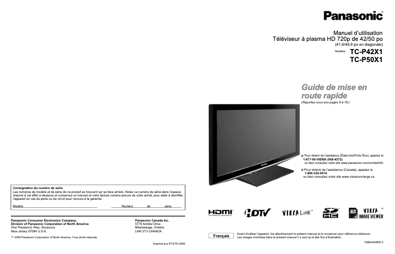 Page 1 de la notice Manuel utilisateur Panasonic Viera TC-P50X1