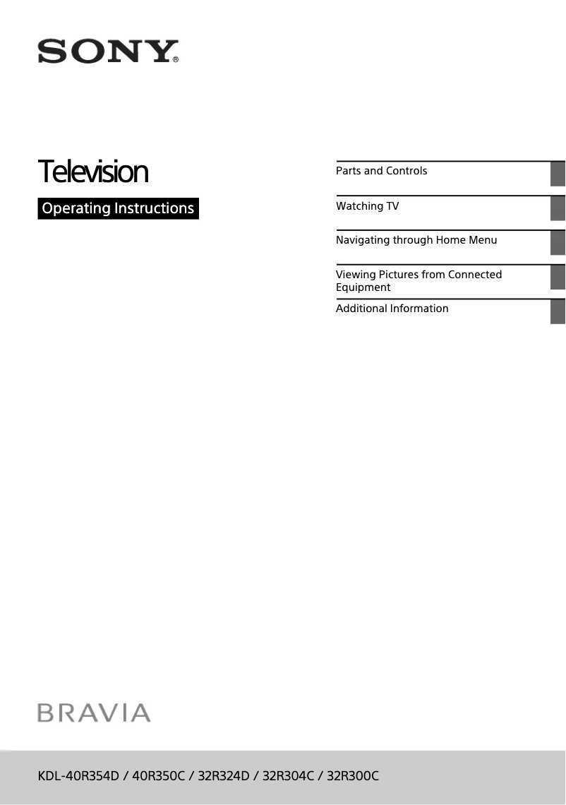 Page 1 de la notice Manuel utilisateur Sony Bravia KDL-40R350C