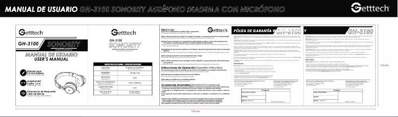 Page n°1 - Manuel utilisateur Getttech GH-3100P