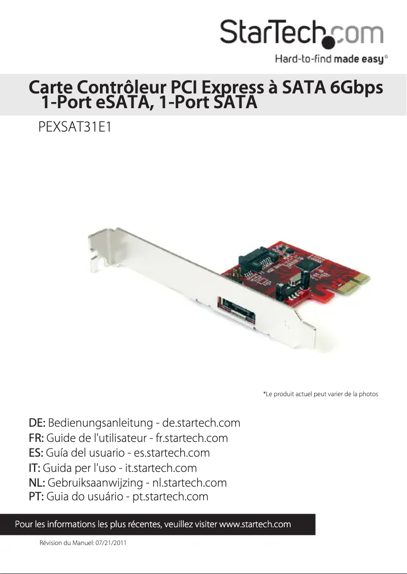 Page 1 of the manual User Manual StarTech.com PEXSAT31E1