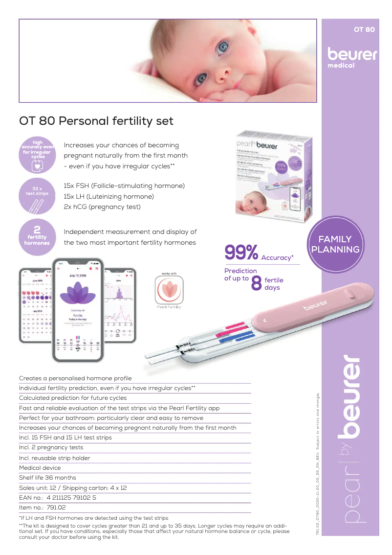 Page 1 de la notice Fiche technique Beurer Pearl OT 80