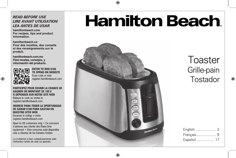 Page 1 de la notice Manuel d'utilisation et d'entretien Hamilton Beach 24810