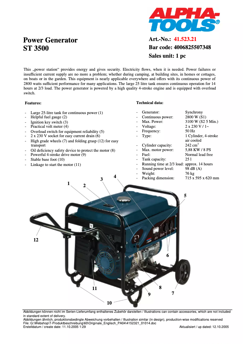 Page 1 de la notice Manuel utilisateur Alpha Tools ST 3500