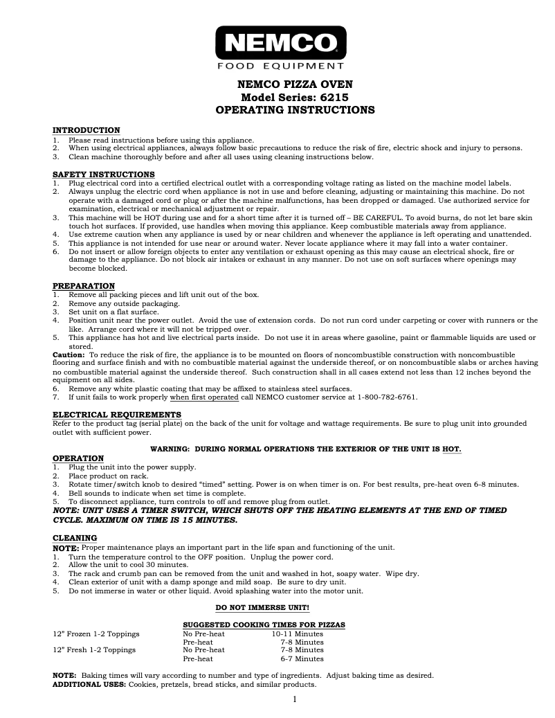 Page n°1 - Manuel utilisateur Nemco 66626