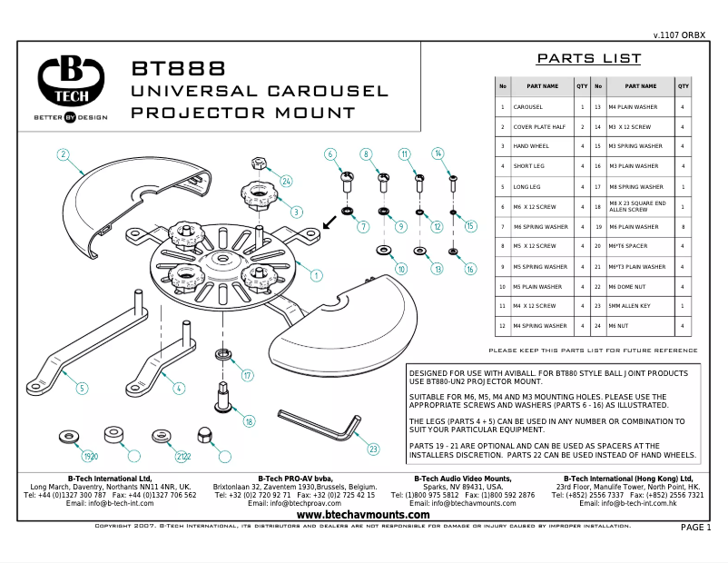 Page n°1 - Manuel utilisateur B-Tech BT888