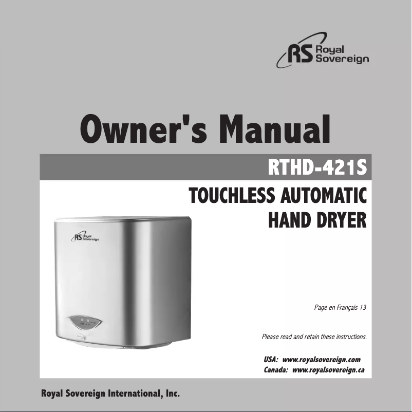 Página 1 del manual Manual de usuario Royal Sovereign RTHD-421S