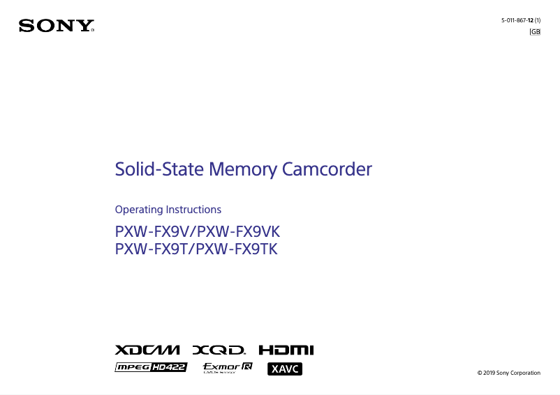 Image de la première page du manuel de l'appareil PXW-FX9K