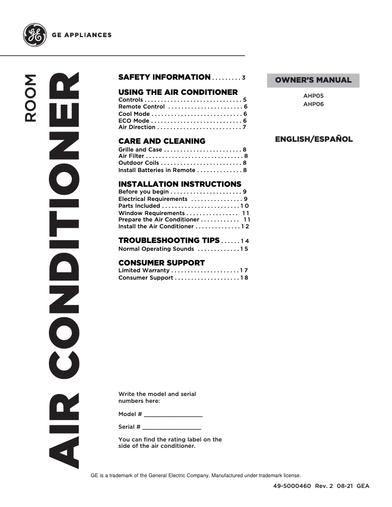 Page 1 de la notice Guide d'installation GE AHP06LZ